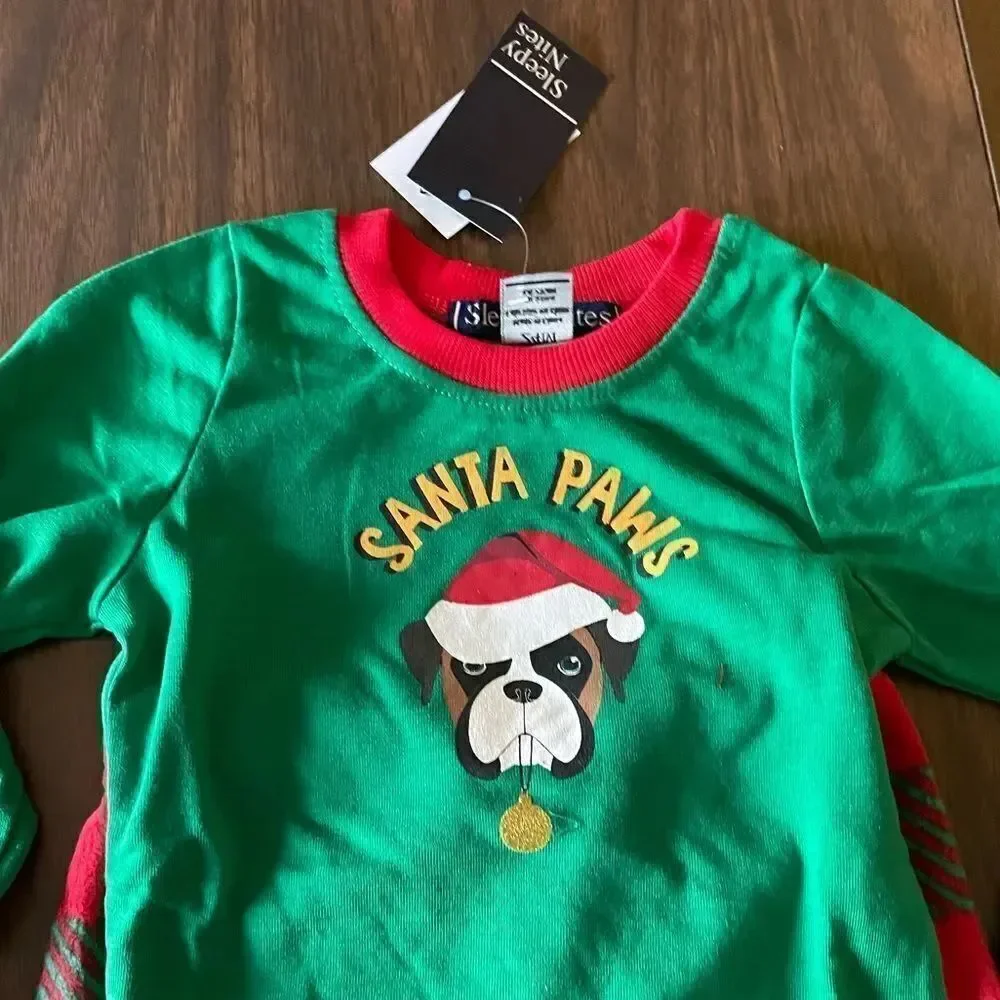 Santa Paws Kids Pajamas - Green and Red 24m NWT